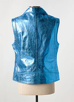 Veste en cuir poches bleu PAUL AJAMIAN femme