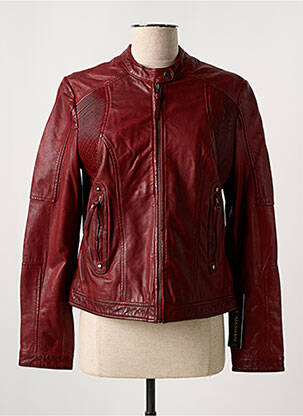 Veste en cuir poches rouge PAUL AJAMIAN femme