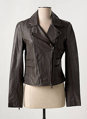 Veste en cuir poches marron PAUL AJAMIAN femme
