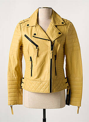 Veste en cuir poches jaune PAUL AJAMIAN femme