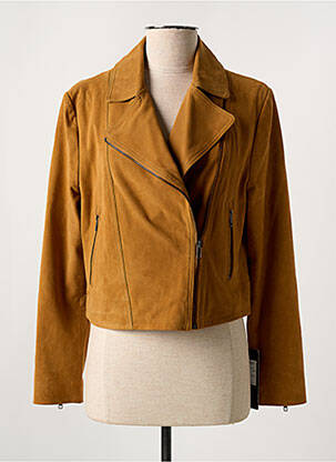 Veste en cuir coupe cintrée marron PAUL AJAMIAN femme