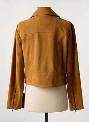 Veste en cuir coupe cintrée marron PAUL AJAMIAN femme