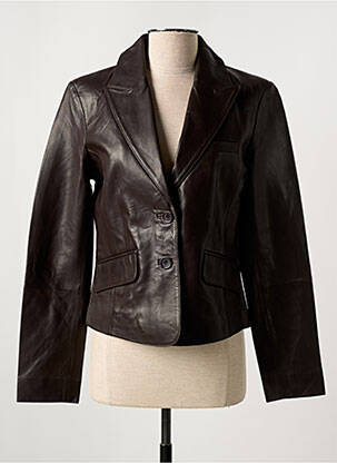 Veste en cuir coupe cintrée marron PAUL AJAMIAN femme