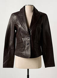 Veste en cuir coupe cintrée marron PAUL AJAMIAN femme