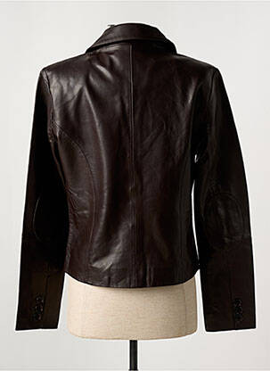 Veste en cuir coupe cintrée marron PAUL AJAMIAN femme