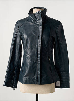 Veste en cuir poches bleu PAUL AJAMIAN femme