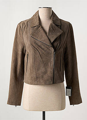 Veste en cuir coupe cintrée marron PAUL AJAMIAN femme