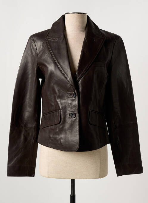Veste en cuir coupe cintrée marron PAUL AJAMIAN femme