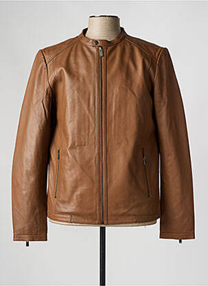 Veste en cuir coupe droite marron PAUL AJAMIAN homme