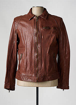 Veste en cuir coupe droite marron PAUL AJAMIAN homme