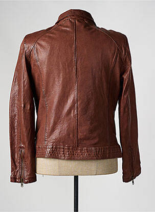 Veste en cuir coupe droite marron PAUL AJAMIAN homme