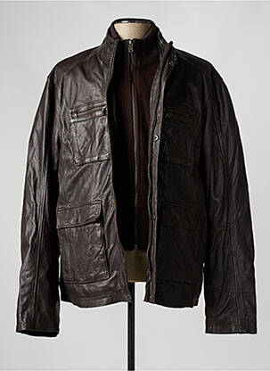 Veste en cuir coupe droite marron PAUL AJAMIAN homme