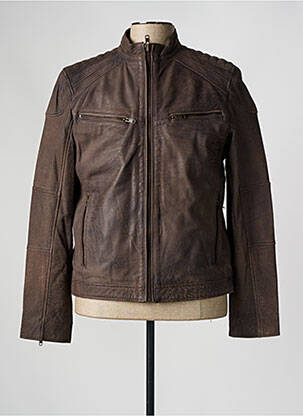 Veste en cuir marron PAUL AJAMIAN pour homme