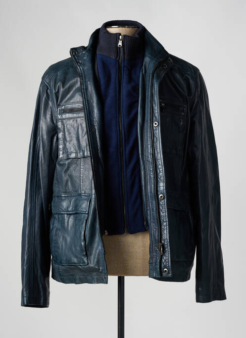 Veste en cuir bleu PAUL AJAMIAN pour homme