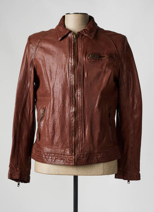 Veste en cuir marron PAUL AJAMIAN pour homme