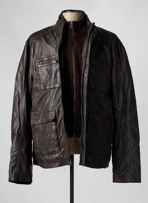 Veste en cuir marron PAUL AJAMIAN pour homme