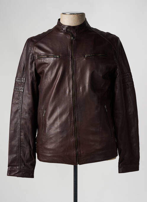 Veste en cuir marron PAUL AJAMIAN pour homme