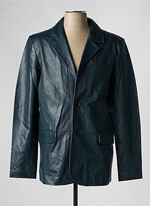 Veste en cuir coupe droite bleu PAUL AJAMIAN homme