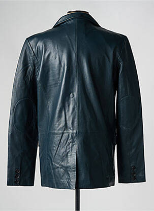 Veste en cuir coupe droite bleu PAUL AJAMIAN homme