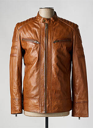 Veste en cuir manches longues marron PAUL AJAMIAN homme