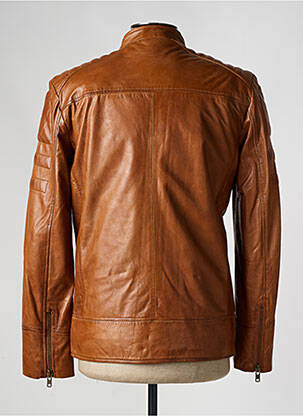 Veste en cuir manches longues marron PAUL AJAMIAN homme