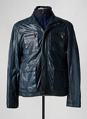 Veste en cuir coupe droite bleu PAUL AJAMIAN homme