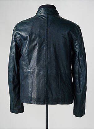 Veste en cuir coupe droite bleu PAUL AJAMIAN homme