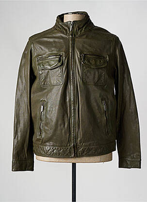 Veste en cuir coupe droite vert PAUL AJAMIAN homme