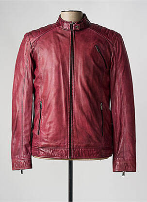Veste en cuir manches longues rouge PAUL AJAMIAN homme