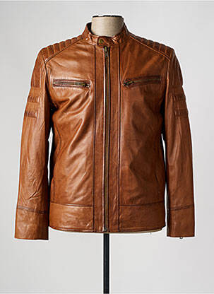 Veste en cuir manches longues marron PAUL AJAMIAN homme