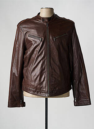 Veste en cuir coupe droite marron PAUL AJAMIAN homme