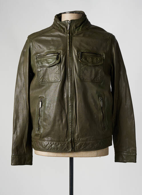 Veste en cuir vert PAUL AJAMIAN pour homme