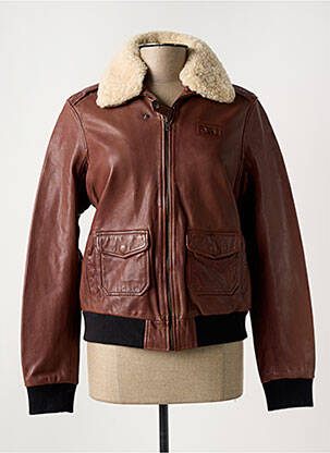 Veste en cuir poches marron PAUL AJAMIAN femme
