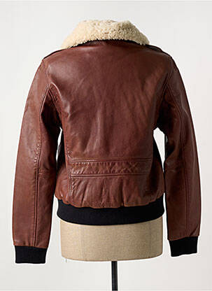 Veste en cuir poches marron PAUL AJAMIAN femme