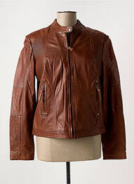 Veste en cuir poches marron PAUL AJAMIAN femme