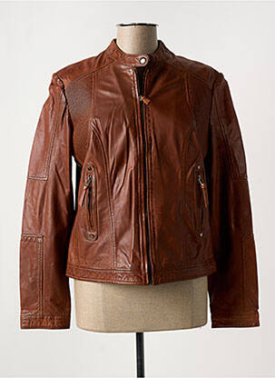 Veste en cuir poches marron PAUL AJAMIAN femme