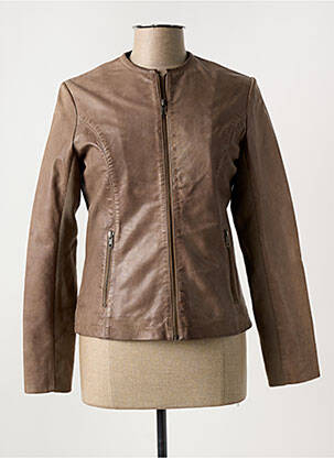Veste en cuir poches marron PAUL AJAMIAN femme