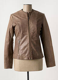 Veste en cuir poches marron PAUL AJAMIAN femme