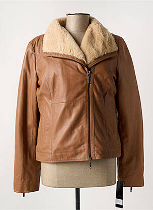 Veste en cuir poches marron PAUL AJAMIAN femme