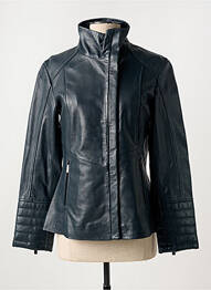 Veste en cuir poches bleu PAUL AJAMIAN femme