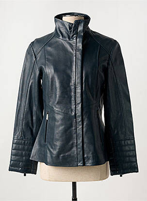 Veste en cuir poches bleu PAUL AJAMIAN femme