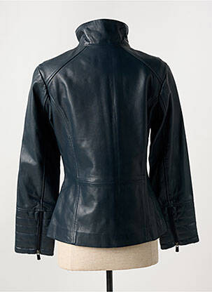 Veste en cuir poches bleu PAUL AJAMIAN femme
