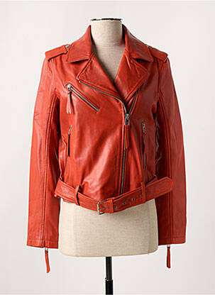 Veste en cuir poches orange PAUL AJAMIAN femme