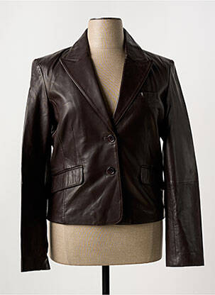Veste simili cuir epaulette marron PAUL AJAMIAN femme