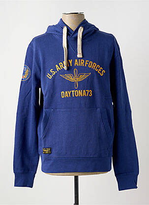 Sweat-shirt à capuche finition bords-côtes manches longues bleu DAYTONA homme