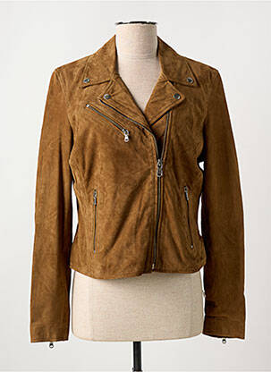 Veste simili cuir col tailleur marron ROSE GARDEN femme