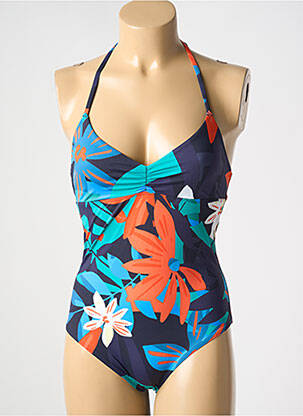 Maillot de bain 1 pièce effet matière satinée haut triangles bleu SIMONE PERELE femme