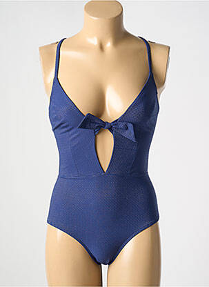 Maillot de bain 1 pièce effet matière satinée haut triangles bleu SIMONE PERELE femme