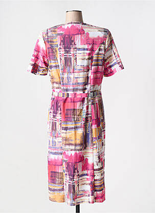 Robe mi-longue imprimé fantaisie manches courtes rose GUY DUBOUIS femme
