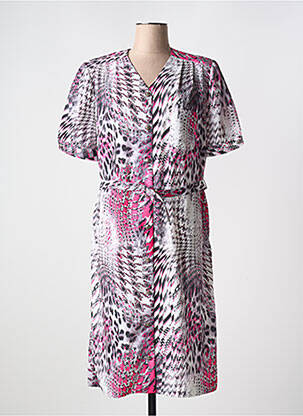 Robe mi-longue imprimé fantaisie manches courtes rose GUY DUBOUIS femme